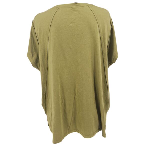Whish List Olive Green Cap Sleeve Oversize Top V Neck T-Shirt Women's M/L 2996 - Picture 2 of 6